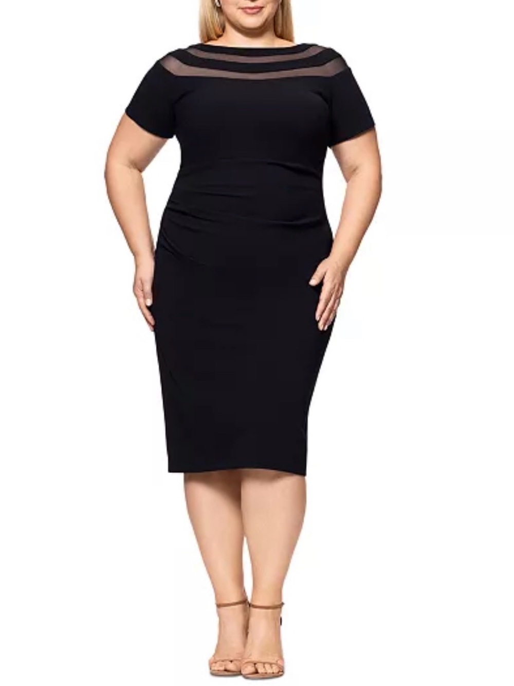 XSCAPE Illusion Stripe Short-Sleeve Sheath Dress in Black, Plus Size 22W, NWT